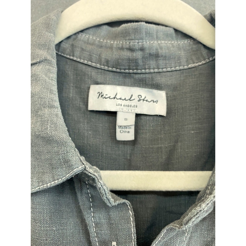 Michael Stars W's S 100% Linen Utility Shirt Dress Grey Stitch Lagenlook - Picture 4 of 9